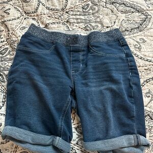 Girls Blue Denim Shorts with Gray Waistband